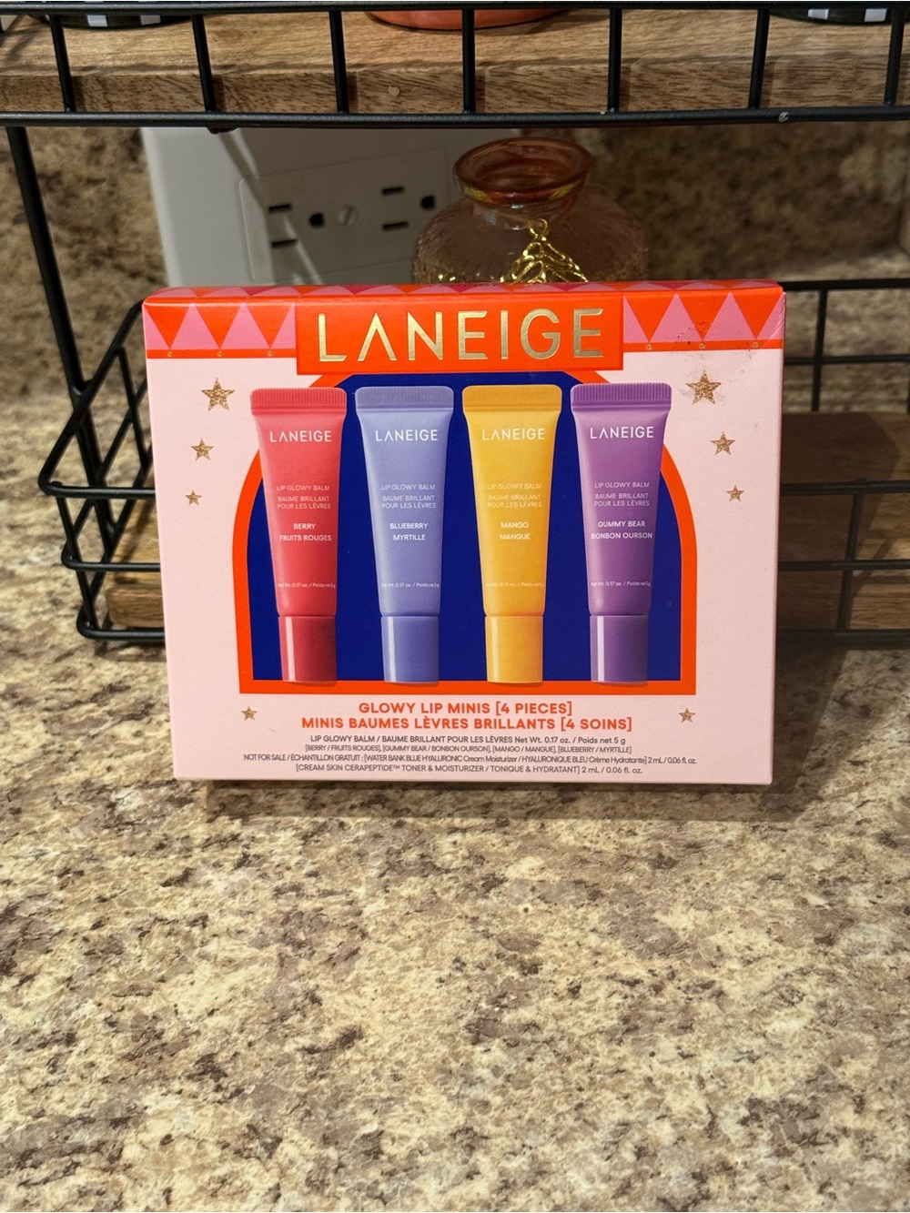LANEIGE Glowy Lip Minis 4 Piece Set Sealed Box Berry Blueberry Mango Gummy Bear